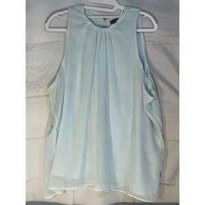 Vince Camuto Womens XXL Lt Blue Sleeveless Georgette Blouse High Neck 91223085